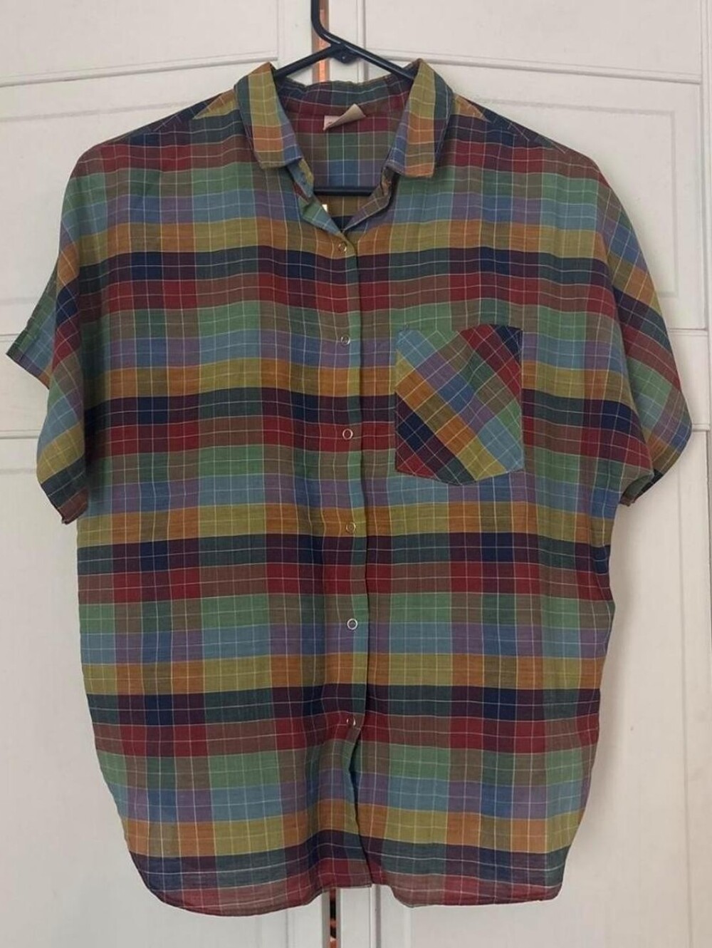 Vtg Shirt Street USA Multicoloured Plaid Womens Snap Button-Up Shirt! Small/Med